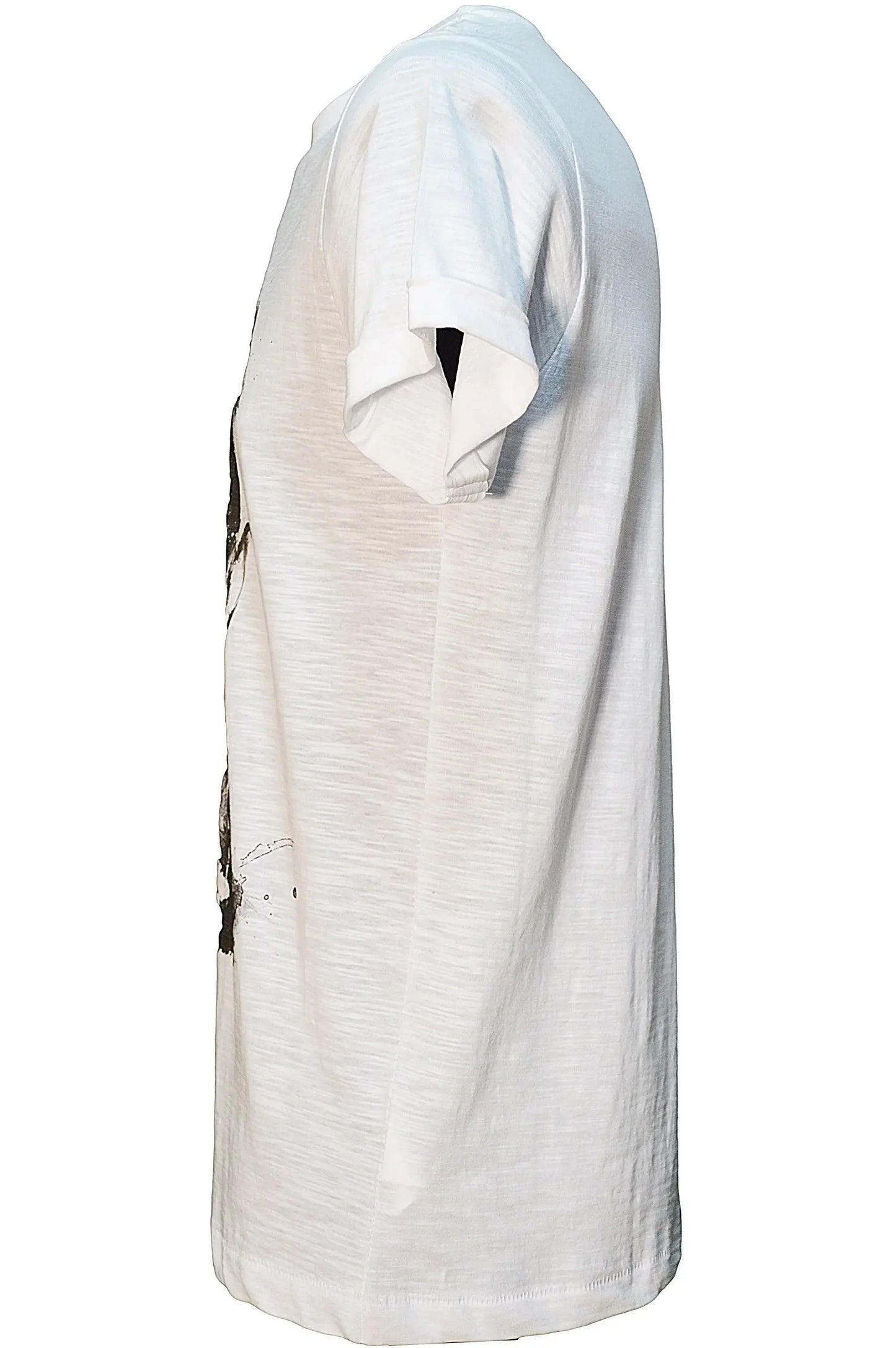 T-shirt uomo bianca in cotone fiammato, stile streetwear urban, manica corta.