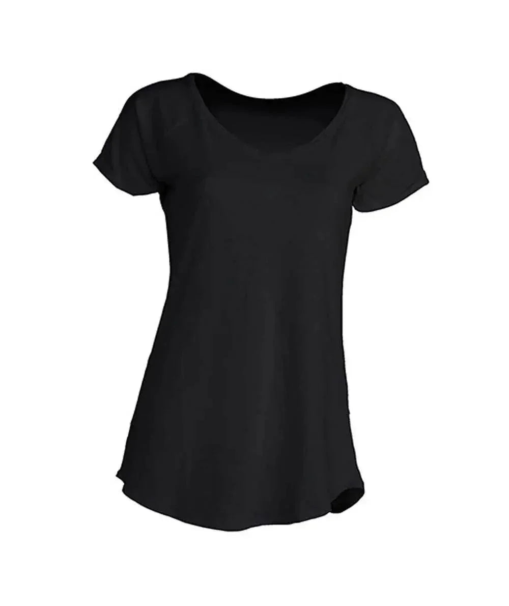 T-shirt donna nera in cotone, maniche corte, taglio streetwear casual e urban.