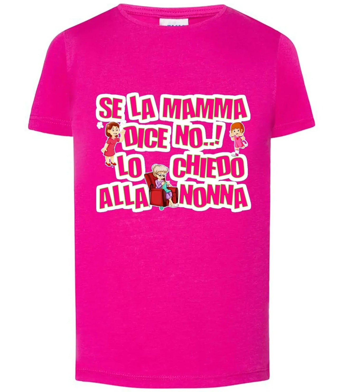 T-shirt slim streetwear fucsia in cotone con stampa ironica e disegni di famiglia, stile urban