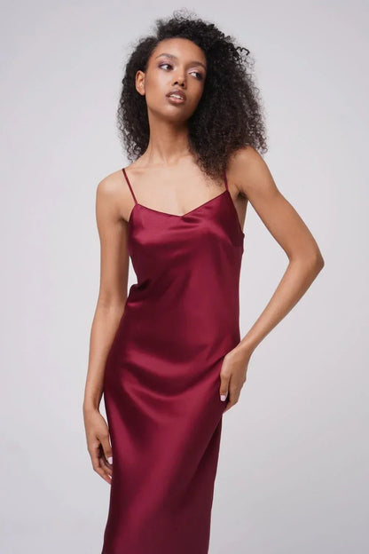 Amoralle Silk Light Elysian Maxi Slip Dress for Women – Pure Silk Bias-Cut Long Slip with Lace Details and Adjustable Straps, Elegant Evening & Luxury Lounge Dress - STREET STYLE