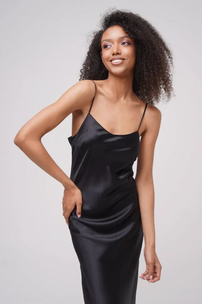 Amoralle Silk Light Elysian Maxi Slip Dress for Women – Pure Silk Bias-Cut Long Slip with Lace Details and Adjustable Straps, Elegant Evening & Luxury Lounge Dress - STREET STYLE