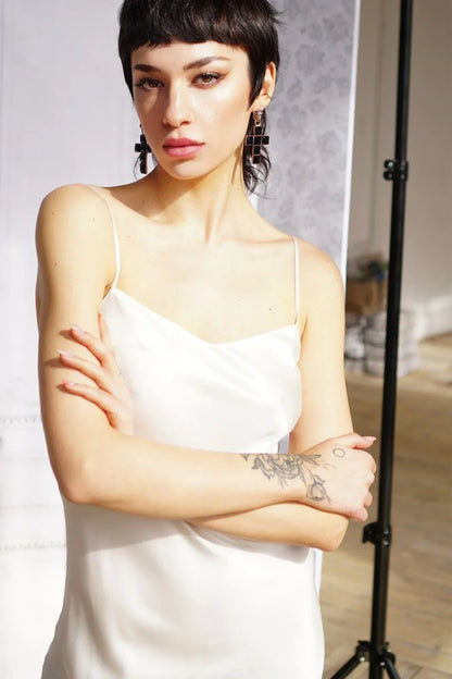 Amoralle Silk Light Elysian Maxi Slip Dress for Women – Pure Silk Bias-Cut Long Slip with Lace Details and Adjustable Straps, Elegant Evening & Luxury Lounge Dress - STREET STYLE