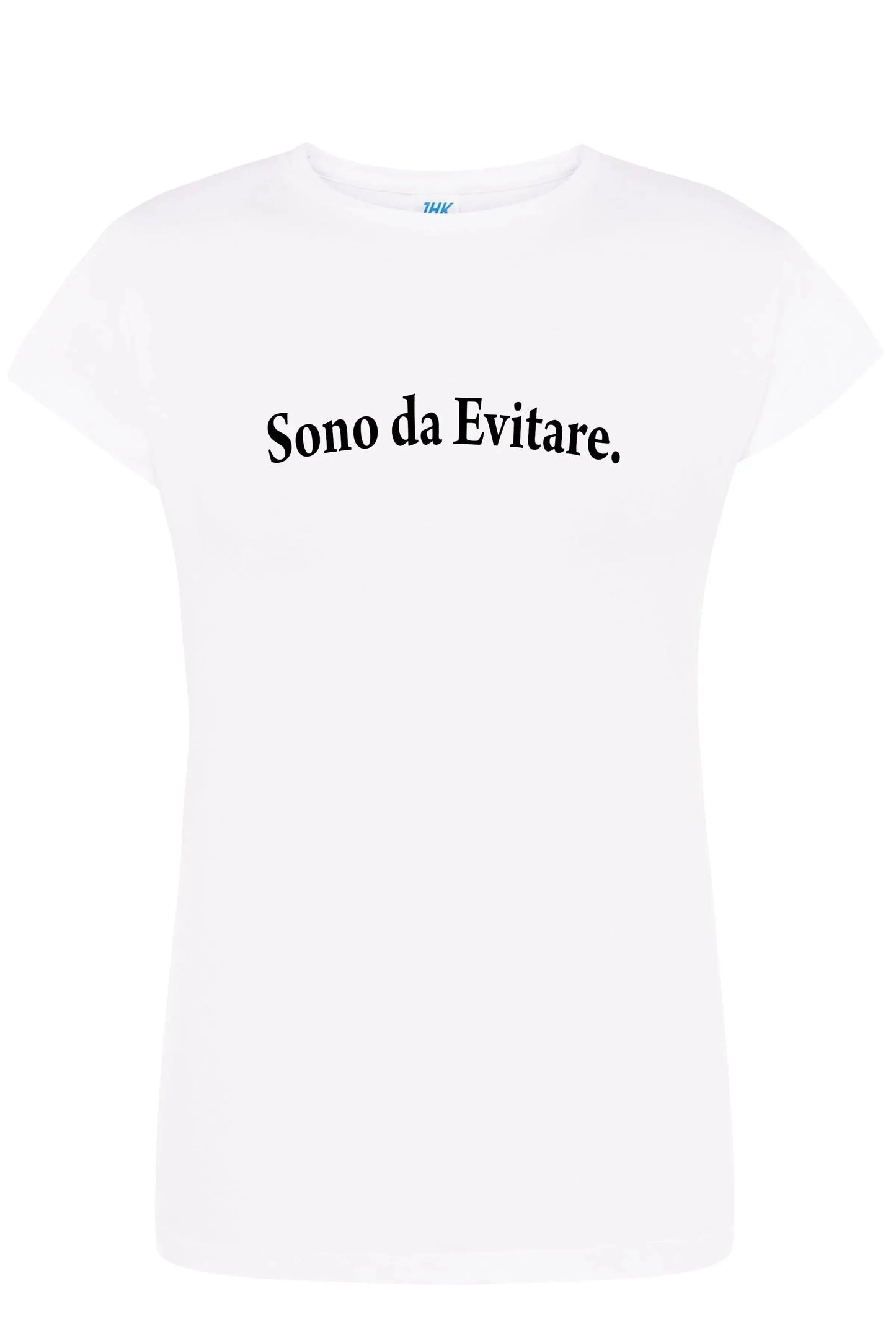 T-shirt donna bianco cotone pettinato con scritta 'Sono da Evitare.' in stile streetwear urban