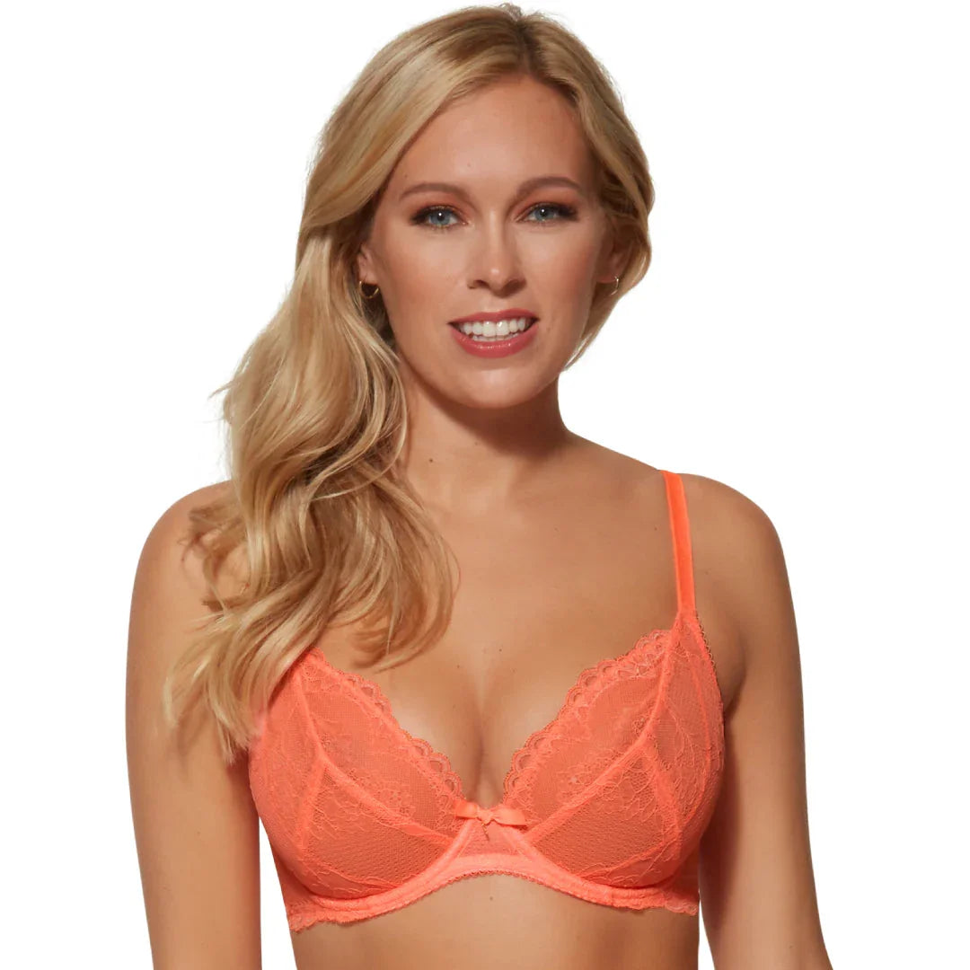 Sheer Lace Plunge Bra Gossard Superboost Neon Coral - STREET STYLE