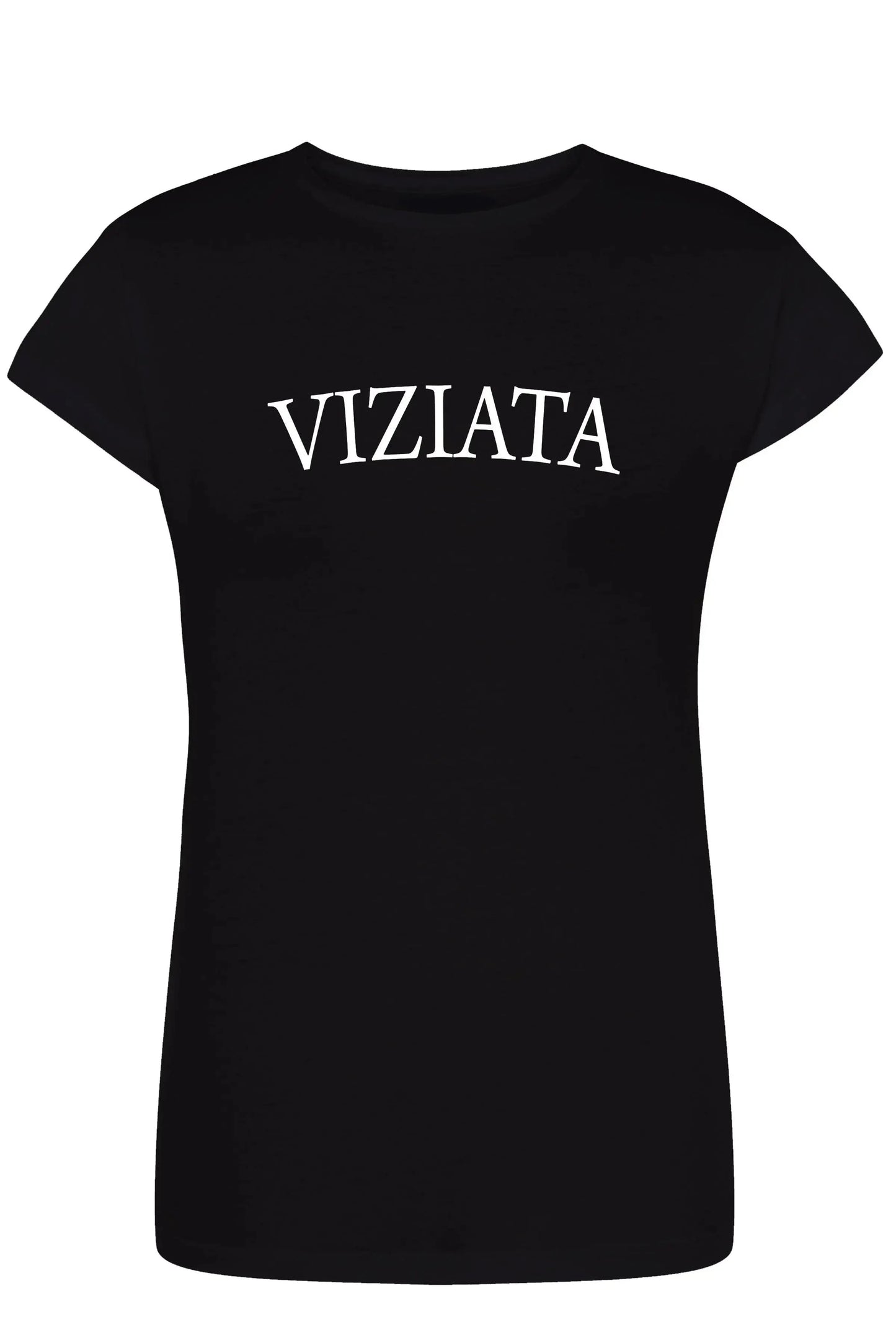 T-shirt donna nera streetwear in cotone pettinato con scritta bianca VIZIATA