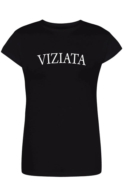 T-shirt donna nera streetwear in cotone pettinato con scritta bianca VIZIATA