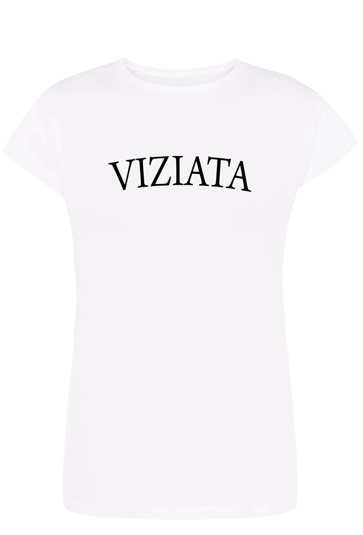 T-shirt donna bianca in cotone, scritta VIZIATA nera, stile streetwear urban.