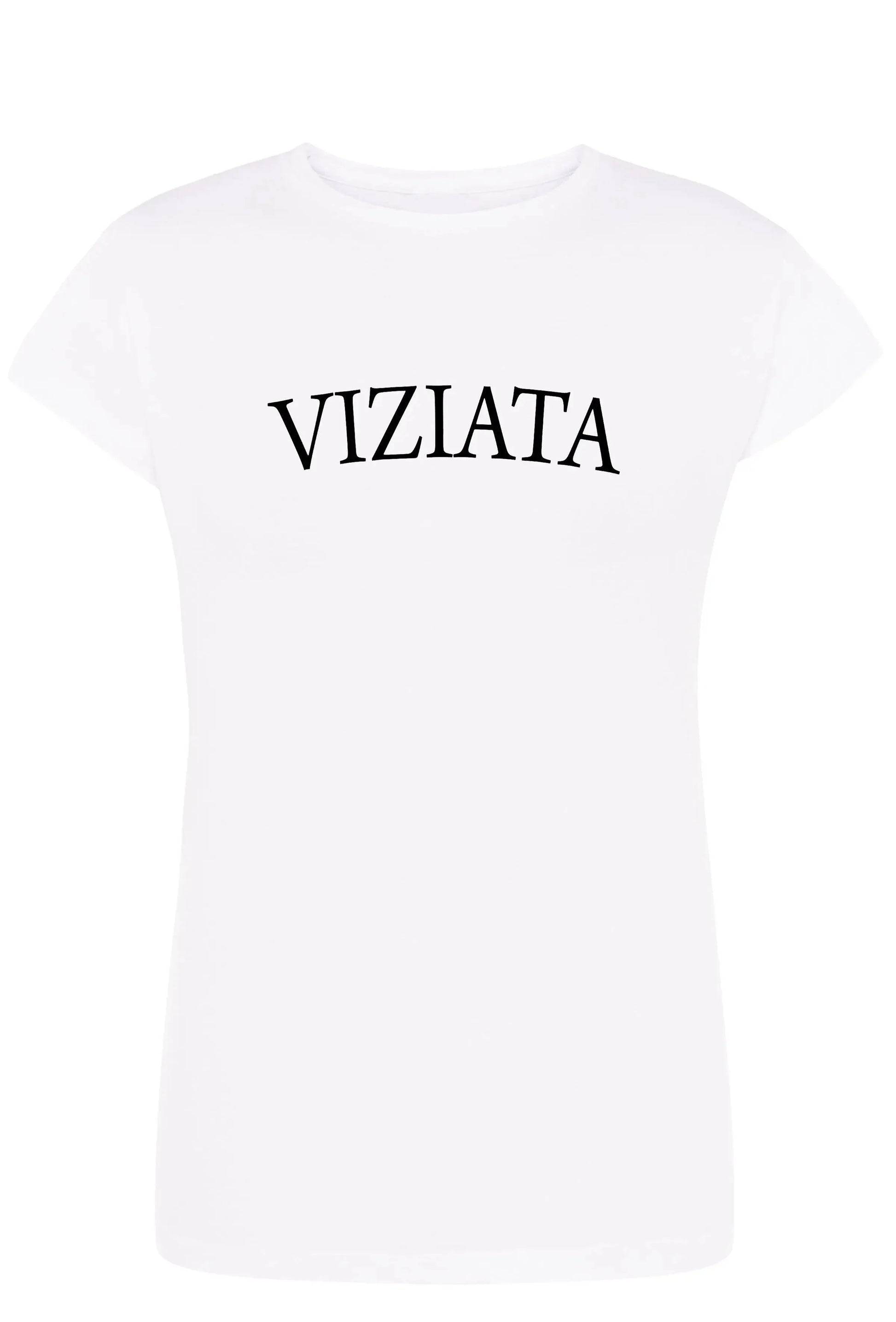 T-shirt donna bianca in cotone, scritta VIZIATA nera, stile streetwear urban.