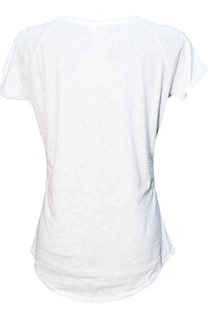 T-shirt donna streetwear bianca, cotone fiammato, stile urban, maniche corte, retro semplice