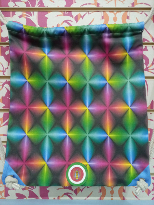 Zaino a sacca streetwear in tessuto con motivo geometrico 3D multicolore, stile urban