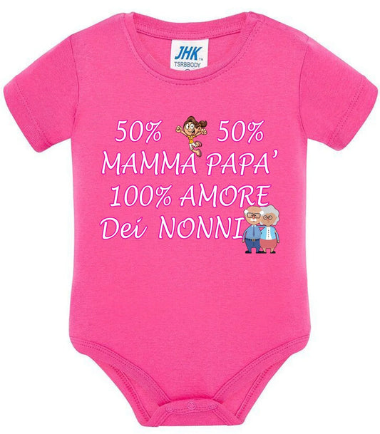 Body neonata streetwear rosa in cotone, scritta divertente e grafiche nonni, stile urban