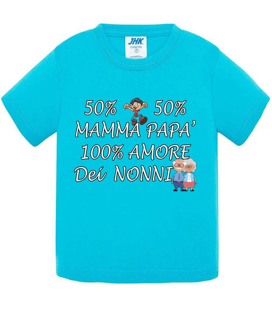 50% Mamma 50% Papà Amore dei Nonni - T-shirt per Bambino/a Mod. Baby & Kid Da 0 a 8 anni - STREET STYLE