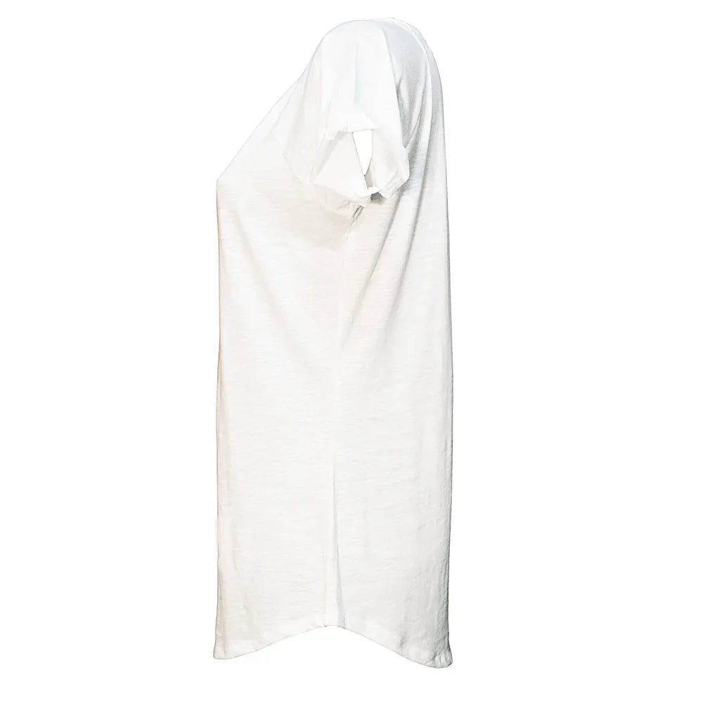 T-shirt streetwear bianca da donna in cotone fiammato con manica corta, stile urban casual