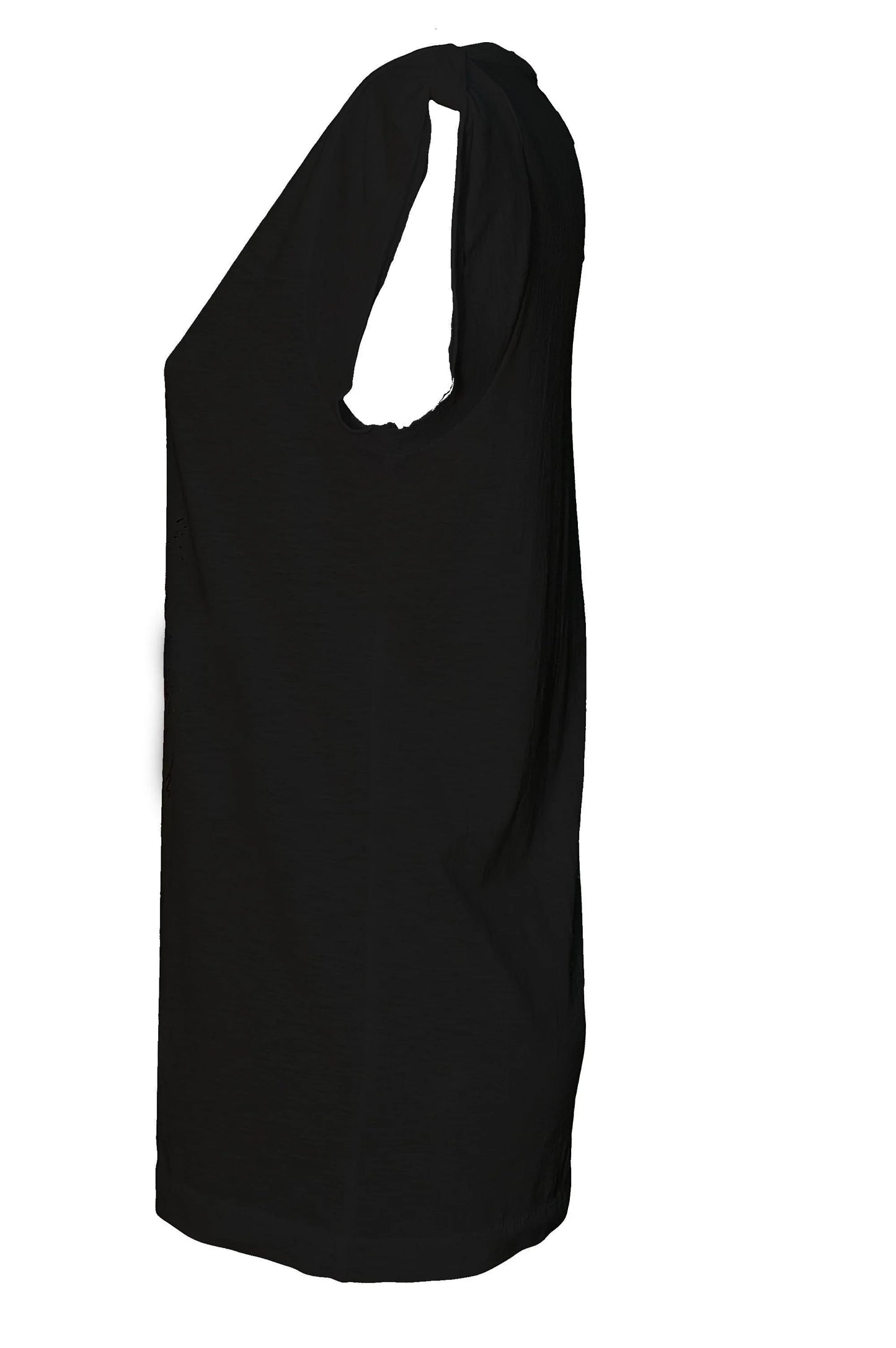 Canotta donna nera in cotone fiammato, stile streetwear urban, tessuto leggero e casual.