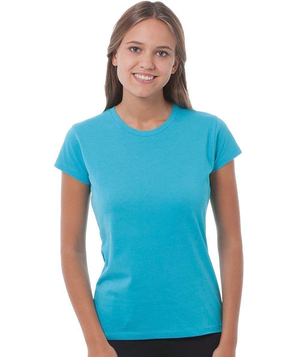 T-shirt donna azzurra in cotone, stile streetwear urban, maniche corte, fit casual