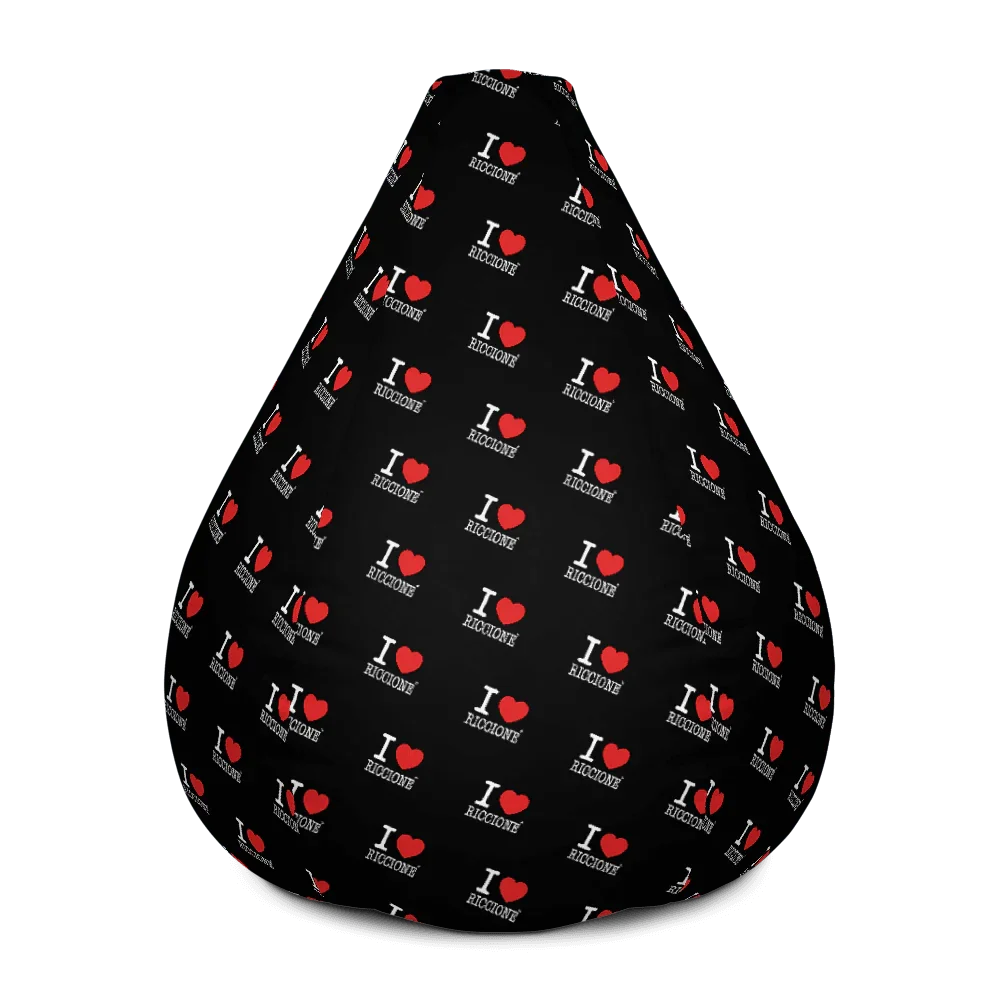 Pouf nero streetwear stile urban con stampa I love Riccione e dettagli rossi e bianchi.