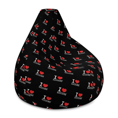 Pouf nero streetwear urban in tessuto, stampa I Love Riccione bianca e rossa, stile moderno