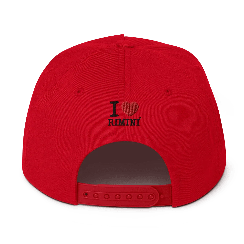 Cappellino streetwear rosso in cotone, retro con chiusura snapback e ricamo I love Rimini.
