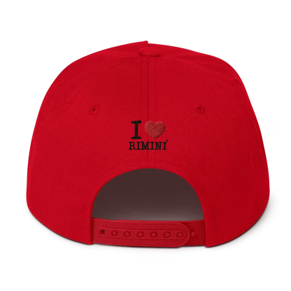 Cappellino streetwear rosso in cotone, retro con chiusura snapback e ricamo I love Rimini.