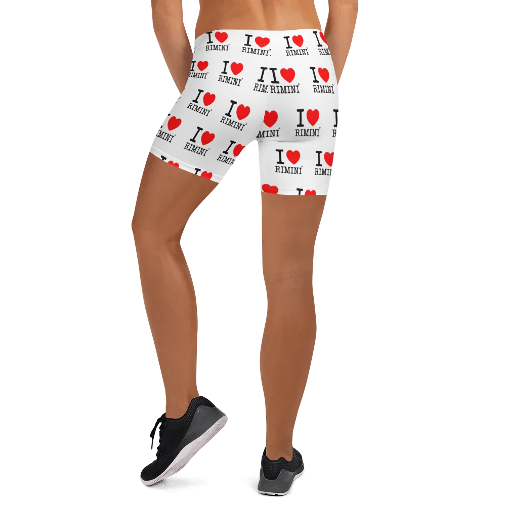 Shorts streetwear grigi in tessuto elasticizzato con stampa 'I love Rimini', stile urban