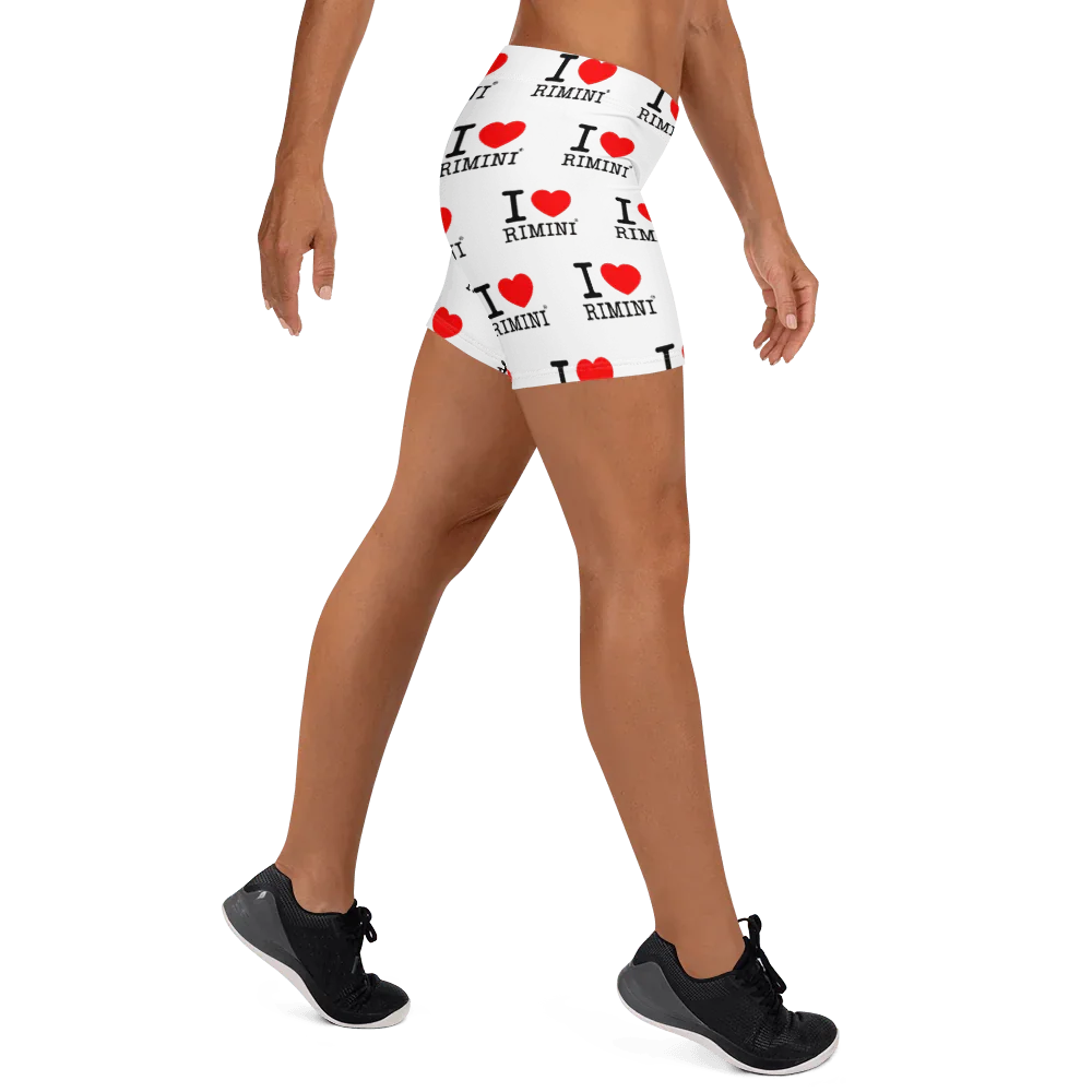 Shorts streetwear grigi in tessuto elasticizzato con stampa I love Rimini e cuori rossi, stile urban