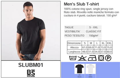 T-shirt streetwear uomo nera in cotone slub, vestibilità classica, stile urban minimal.