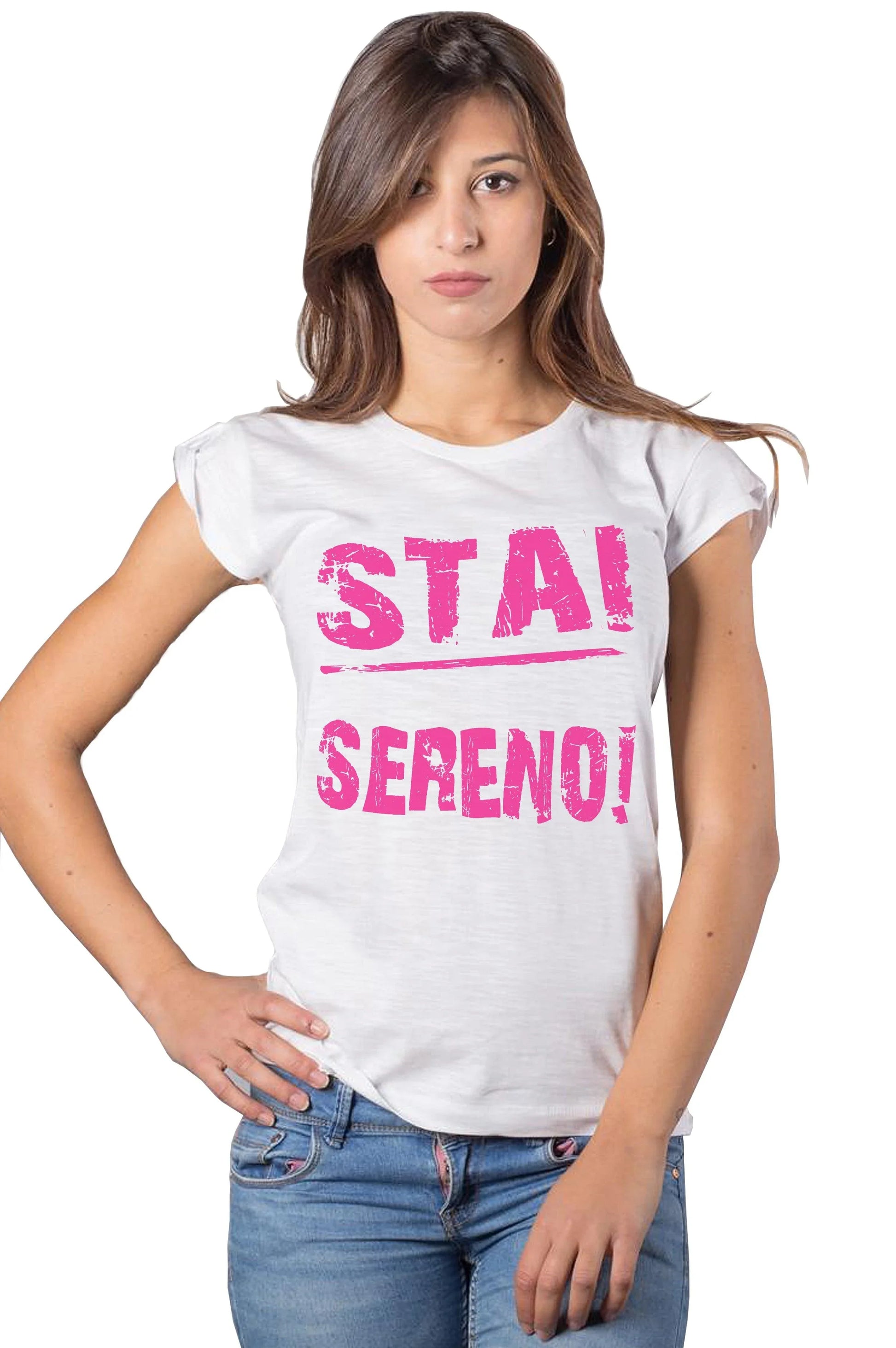 T-shirt Donna Slub "Stai Sereno" 100% Cotone Eco - STREET STYLE