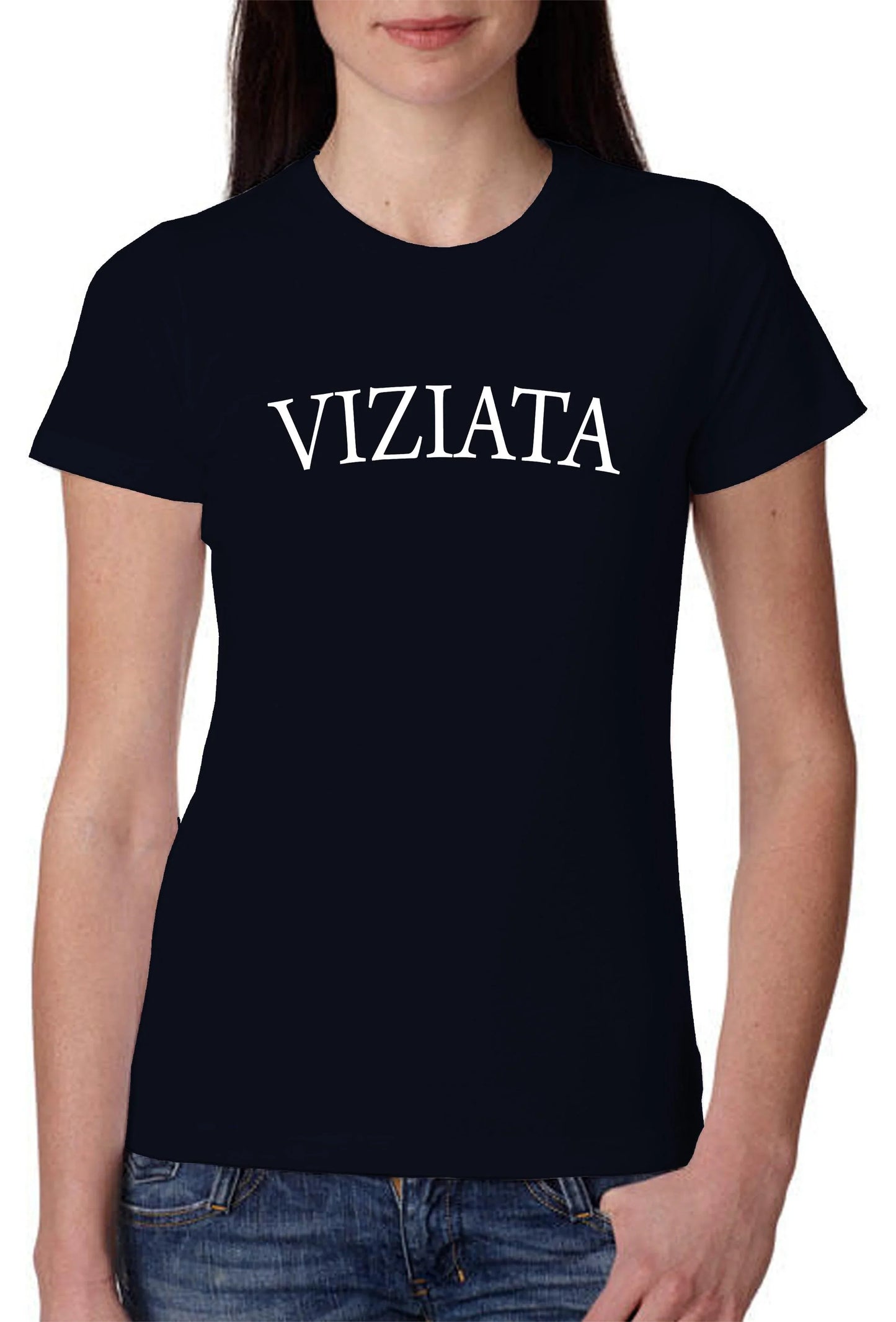 T-shirt donna nera in cotone pettinato stile streetwear con scritta bianca VIZIATA