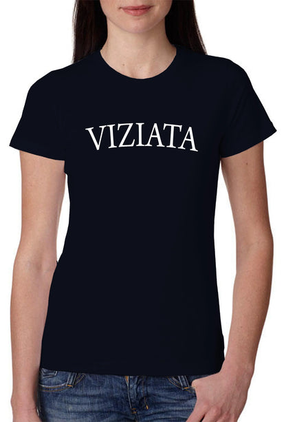T-shirt donna nera in cotone pettinato stile streetwear con scritta bianca VIZIATA